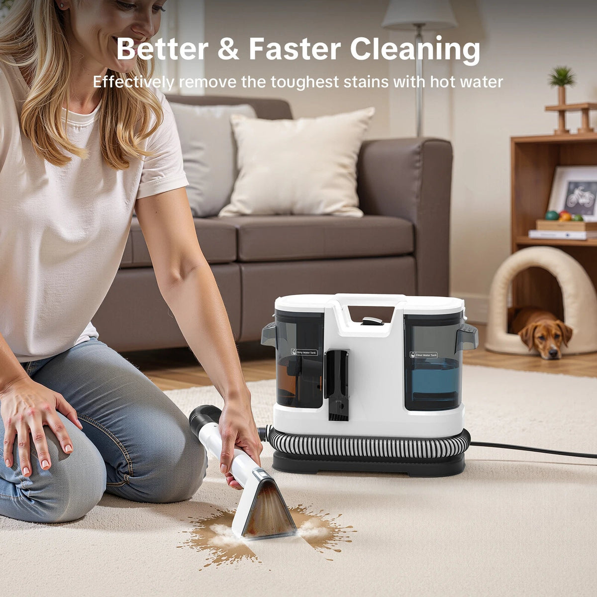 800W Hot Water Deep Cleaner for Carpets with Powerful Suction