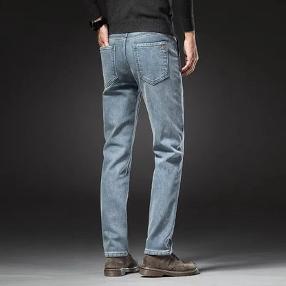 Warm Stretch Straight Denim Jeans for Men - Fleece-Lined Winter Style