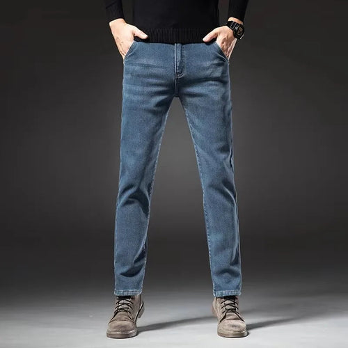 Warm Stretch Straight Denim Jeans for Men - Fleece-Lined Winter Style