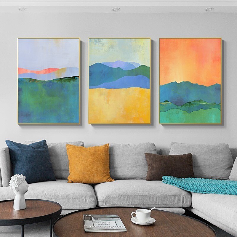 Vibrant Horizon Canvas Art Print - Blue and Yellow Palette