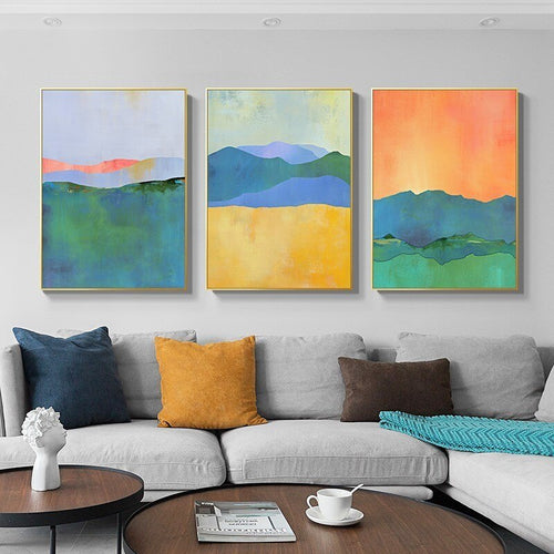 Vibrant Horizon Canvas Art Print - Blue and Yellow Palette