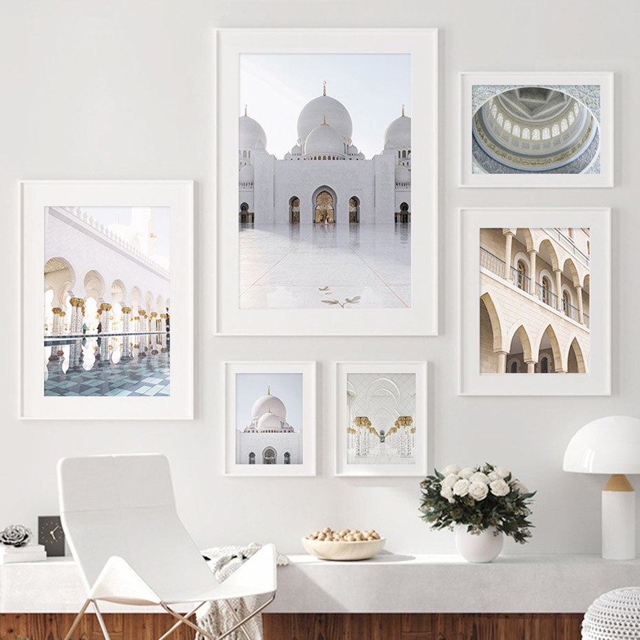 White and Gold Mosque Arch - Canvas Art Print for Wall Decor