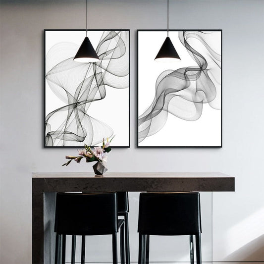 Abstract Wavy Lines in Black and White - Canvas Art Print
