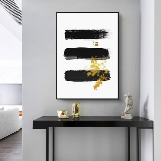 Elegant Black & Gold Abstract Canvas Art Print