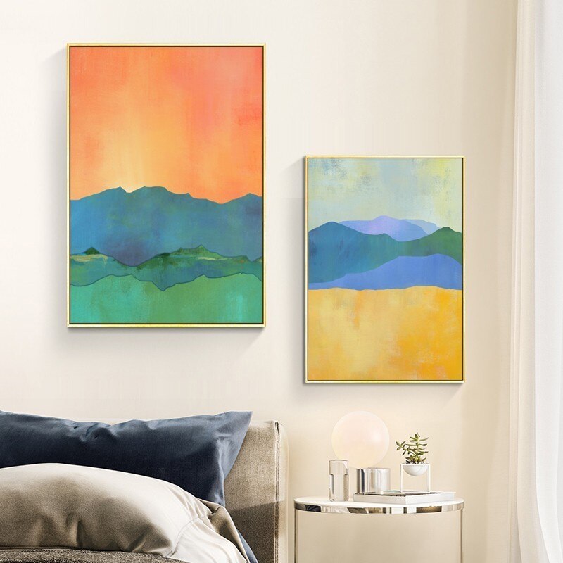 Vibrant Horizon Canvas Art Print - Blue and Yellow Palette