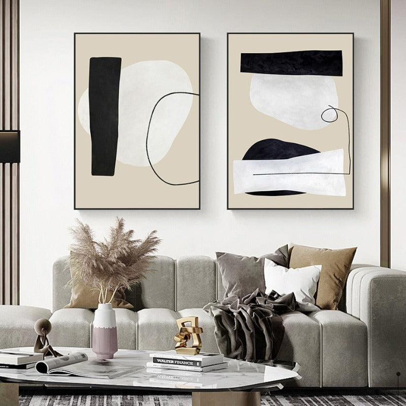 Elegant Abstract Canvas Art - Beige & Black Design