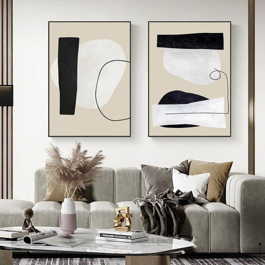 Elegant Abstract Canvas Art - Beige & Black Design