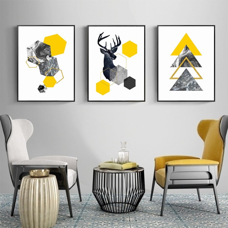 Vibrant Yellow Marble Triangle Canvas Art for Modern Spaces