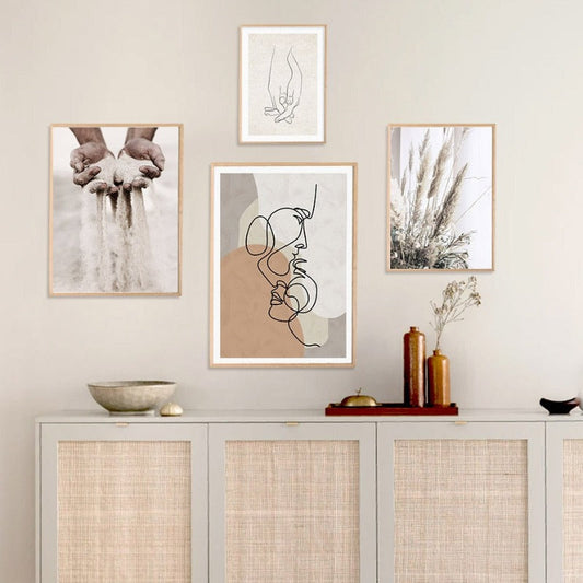 Chic Floral Minimalist Canvas Art Print - Soft Beige Tones