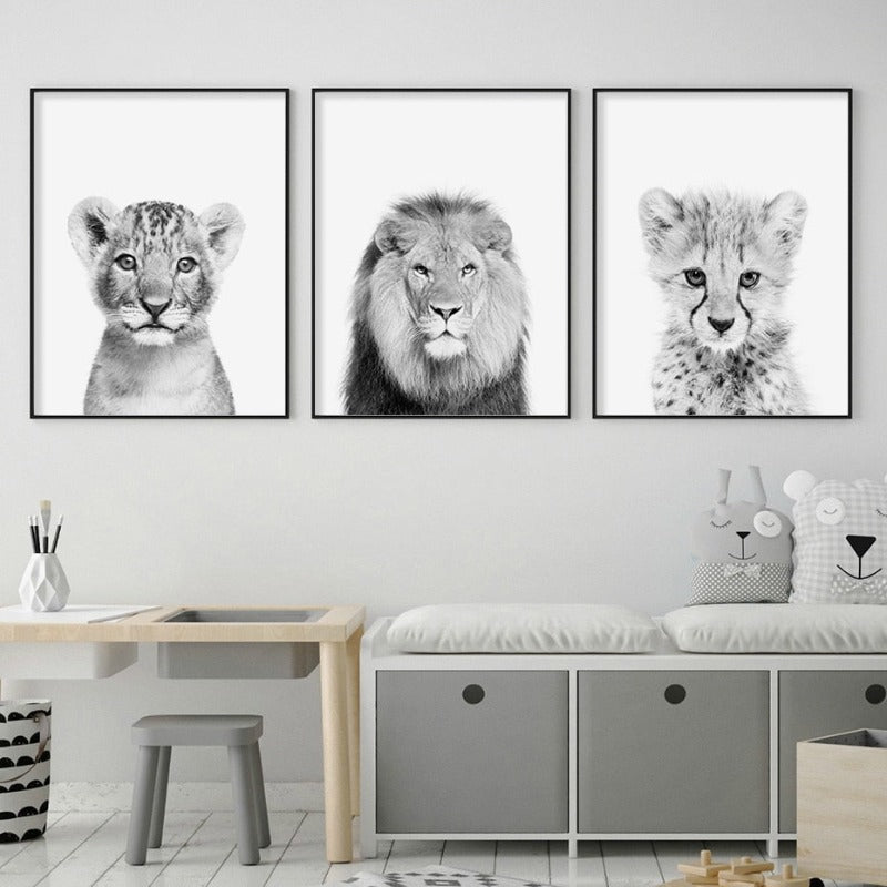 Canvas Print of Black and White African Lion Wall Art