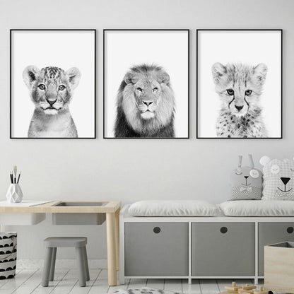 Canvas Print of Black and White African Lion Wall Art