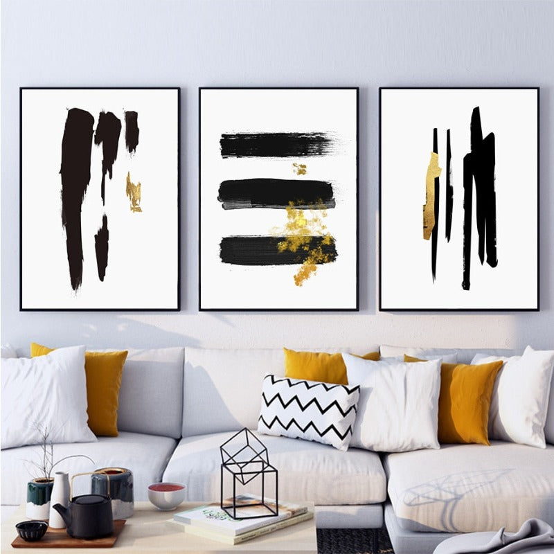 Elegant Black & Gold Abstract Canvas Art Print