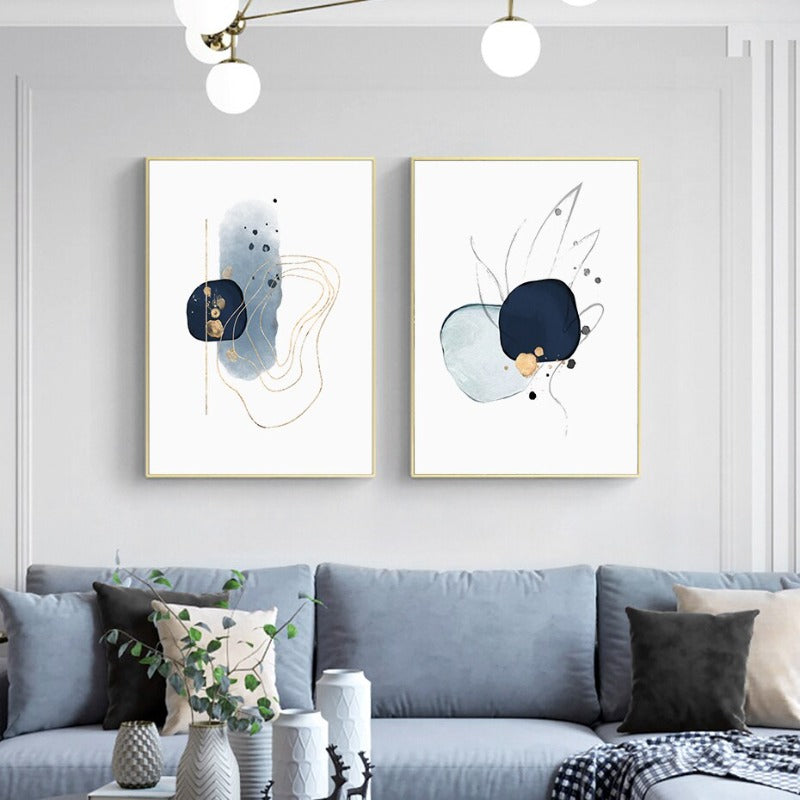 Serene Blue and Gold Abstract Canvas Art for Your Space