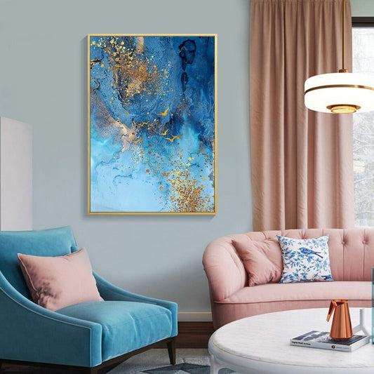 Elegant Blue and Gold Abstract Marble Canvas Print
