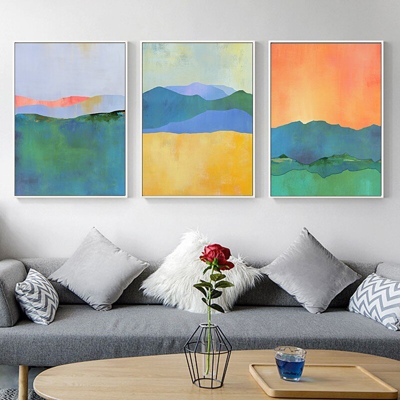 Vibrant Horizon Canvas Art Print - Blue and Yellow Palette