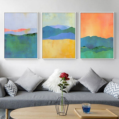 Vibrant Horizon Canvas Art Print - Blue and Yellow Palette