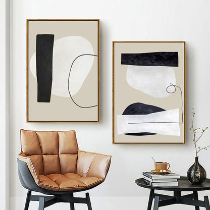 Elegant Abstract Canvas Art - Beige & Black Design