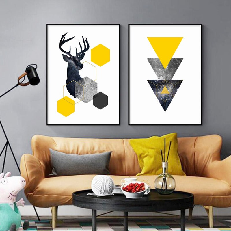 Vibrant Yellow Marble Triangle Canvas Art for Modern Spaces