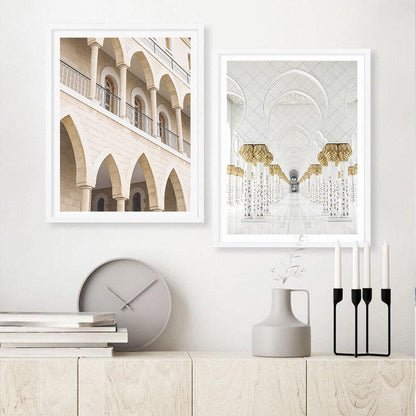 White and Gold Mosque Arch - Canvas Art Print for Wall Decor