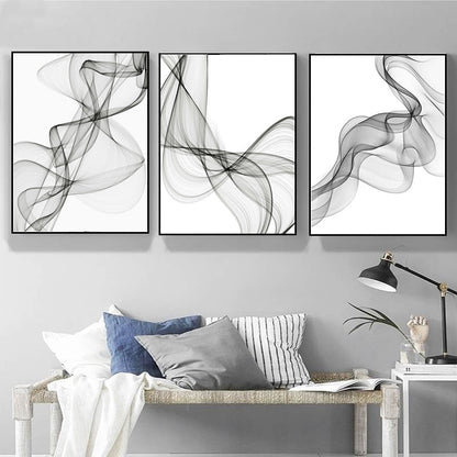 Abstract Wavy Lines in Black and White - Canvas Art Print