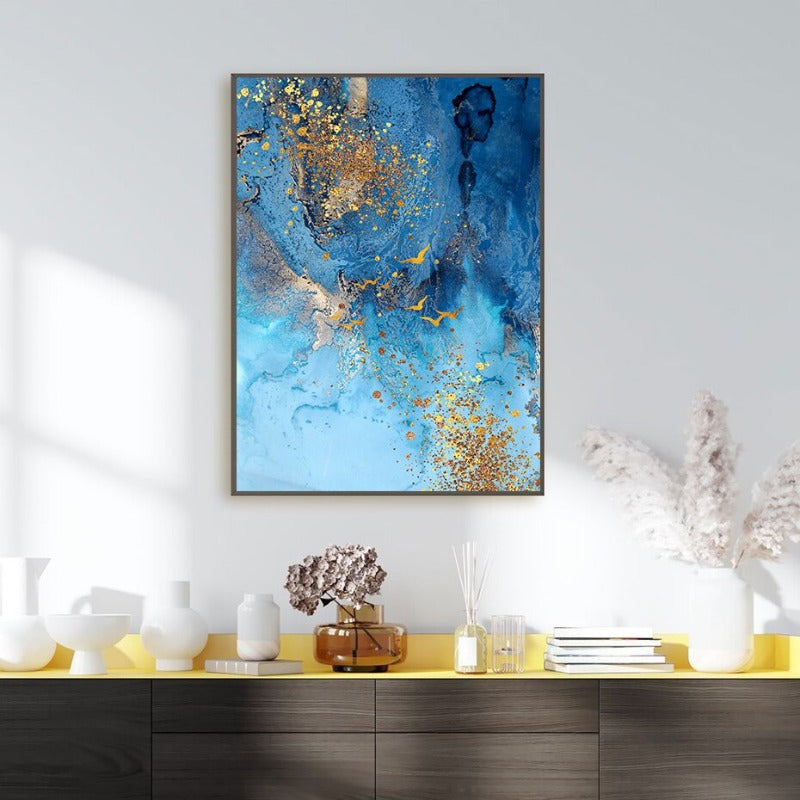 Elegant Blue and Gold Abstract Marble Canvas Print