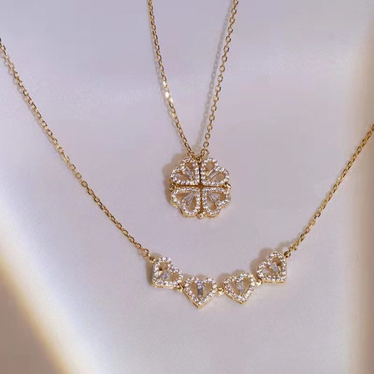 Elegant Heart-Shaped 2-in-1 Necklace with Diamonds