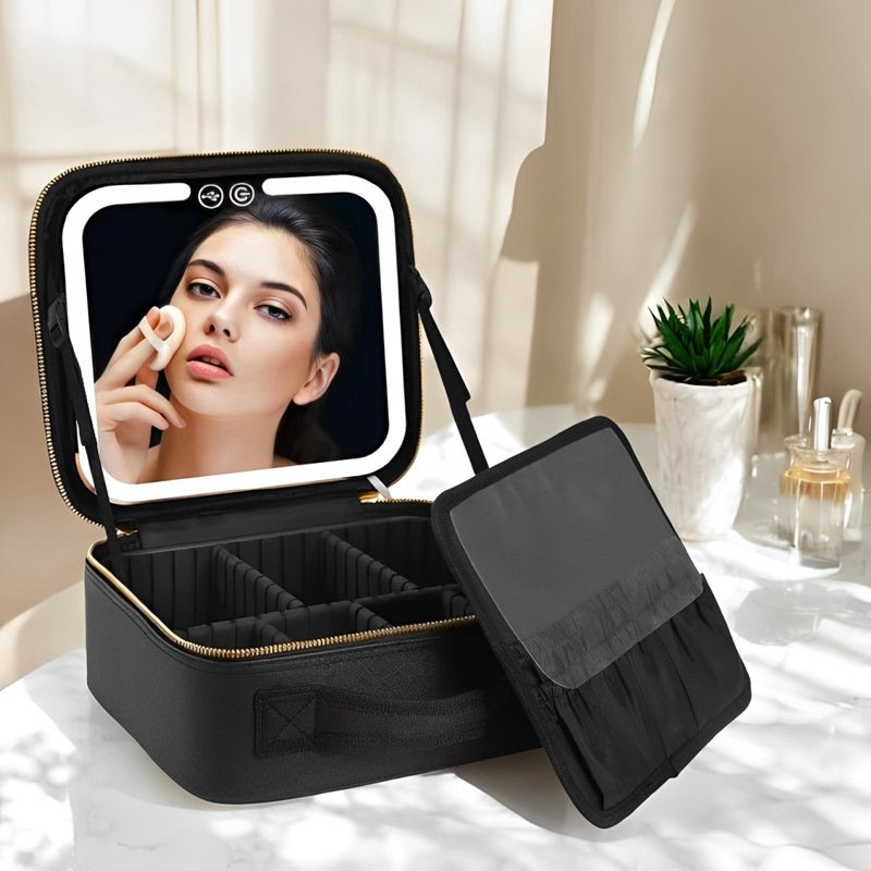 LED Mirror Travel Makeup Organizer with Ample Storage Space