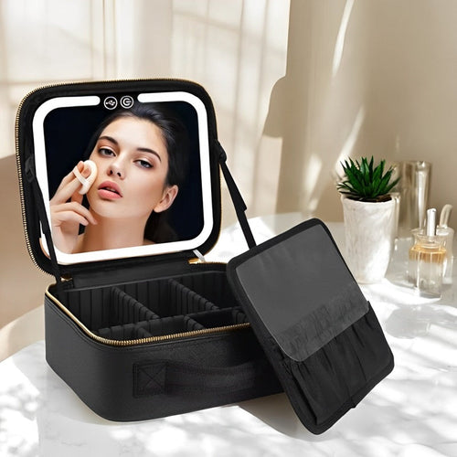 LED Mirror Travel Makeup Organizer with Ample Storage Space