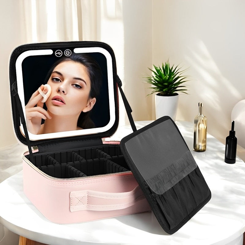 LED Mirror Travel Makeup Organizer with Ample Storage Space