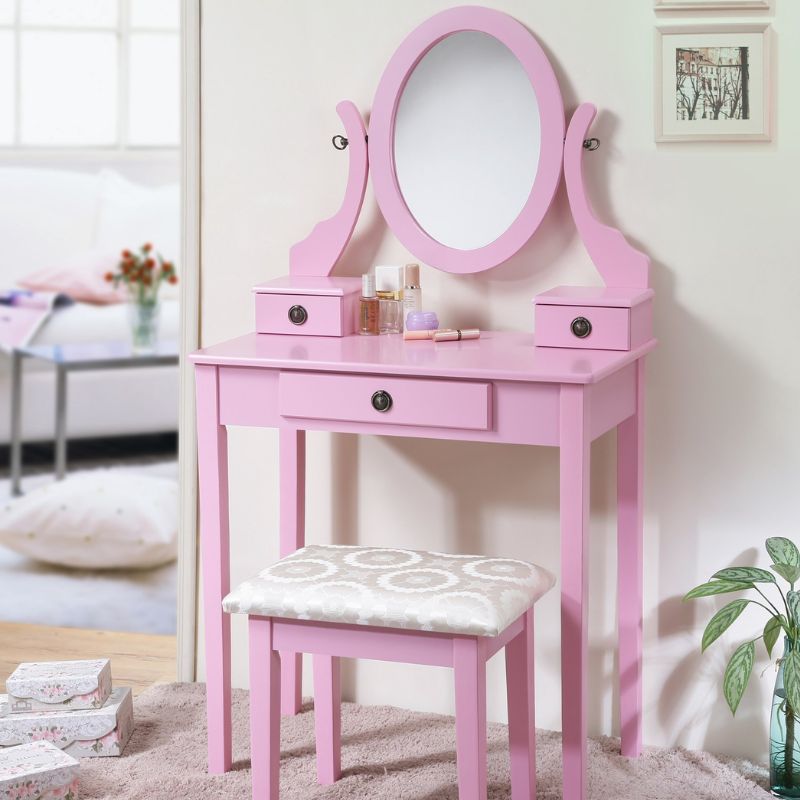Makeup Dressing Table with Mirror and Soft Upholstered Stool