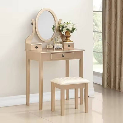 Makeup Dressing Table with Mirror and Soft Upholstered Stool