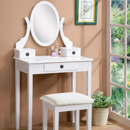 Makeup Dressing Table with Mirror and Soft Upholstered Stool