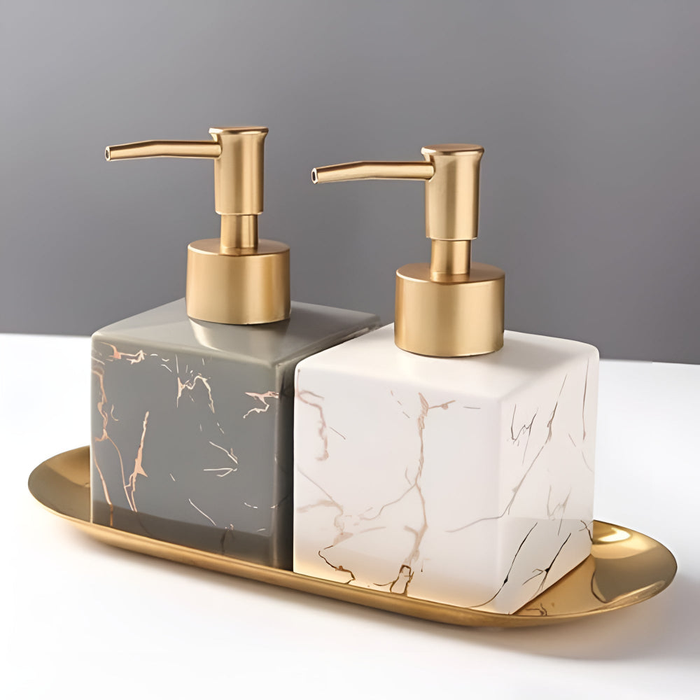 Elegant Marble-Style Soap Dispenser 280ml | Gold Pump | Kitchen & Bath