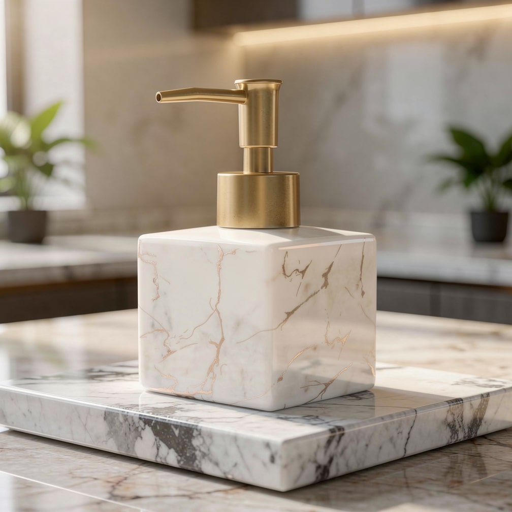 Elegant Marble-Style Soap Dispenser 280ml | Gold Pump | Kitchen & Bath