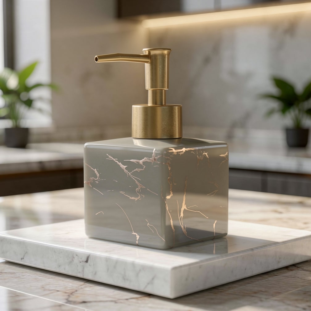 Elegant Marble-Style Soap Dispenser 280ml | Gold Pump | Kitchen & Bath