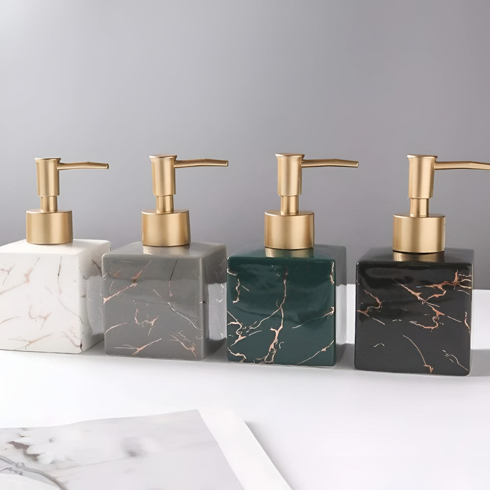 Elegant Marble-Style Soap Dispenser 280ml | Gold Pump | Kitchen & Bath