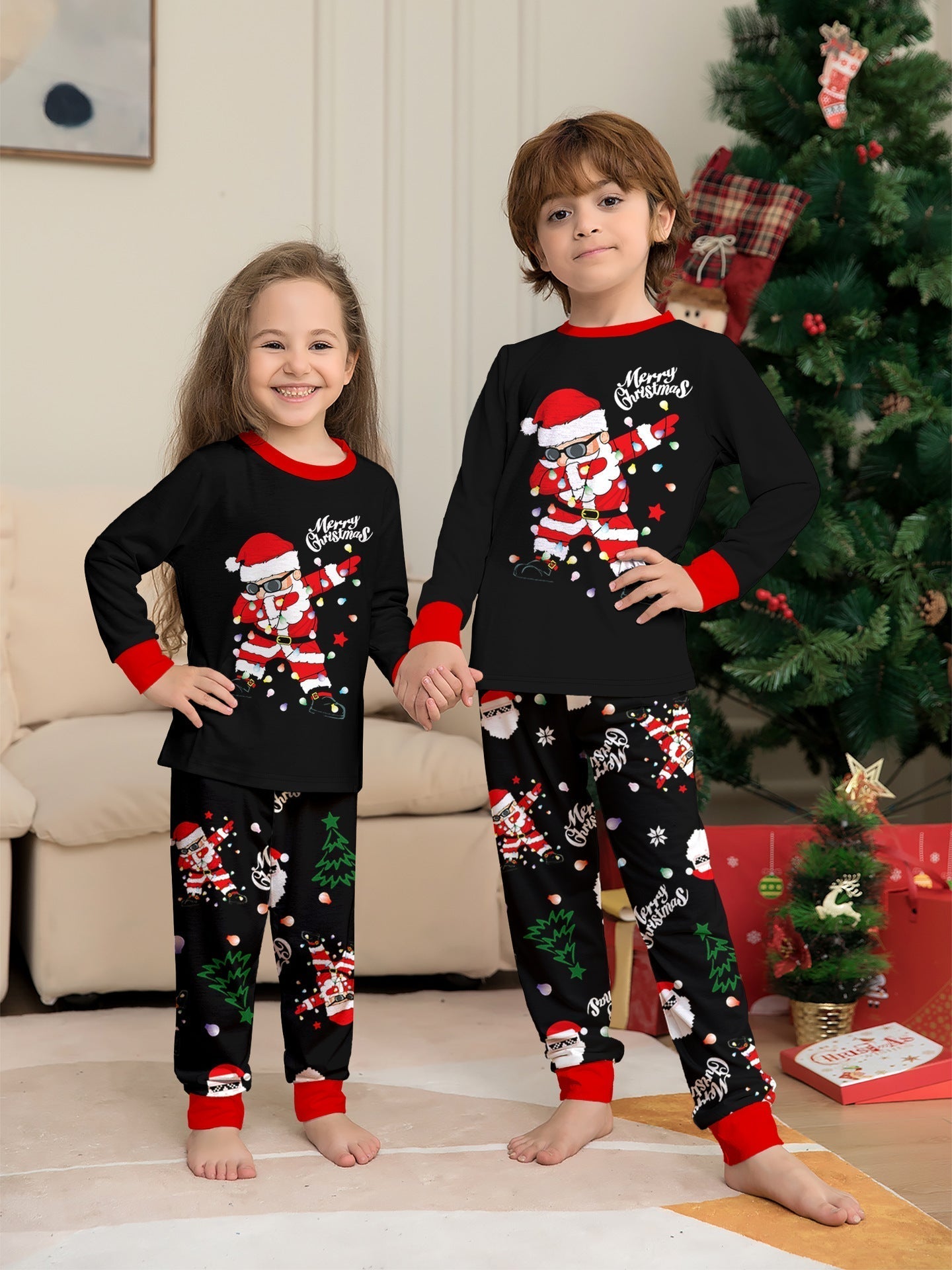 Black Matching Family Christmas Pajamas | Adult, Kids, and Dog Sets