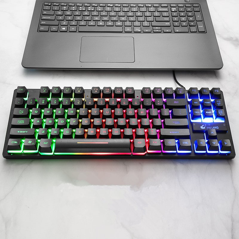 Compact Wired 87-Key Gaming Keyboard with Custom Backlighting