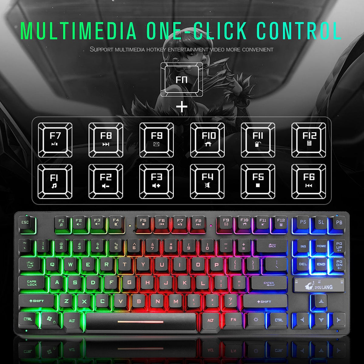 Compact Wired 87-Key Gaming Keyboard with Custom Backlighting