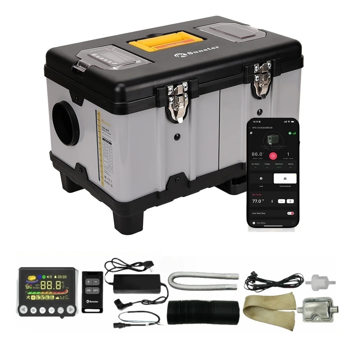 8KW Diesel Air Heater with LCD and Bluetooth for Car, RV, Camper - 12V/24V/230V