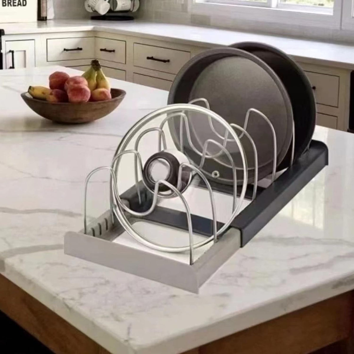 Kitchen Organizer Rack in Stainless Steel for Pots and Lids