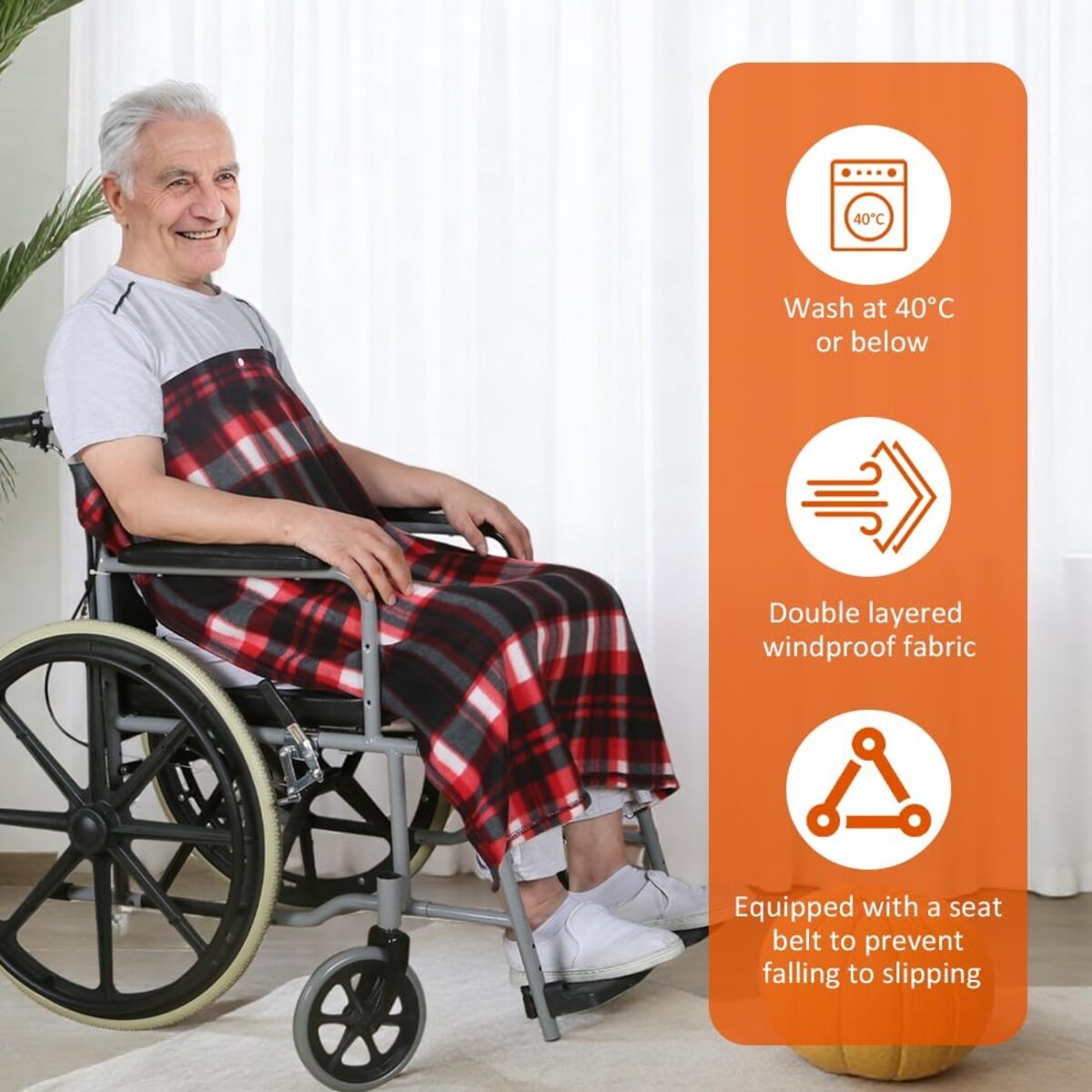 Fleece Lap Blanket for Wheelchair with Adjustable Anti-Slip Harness