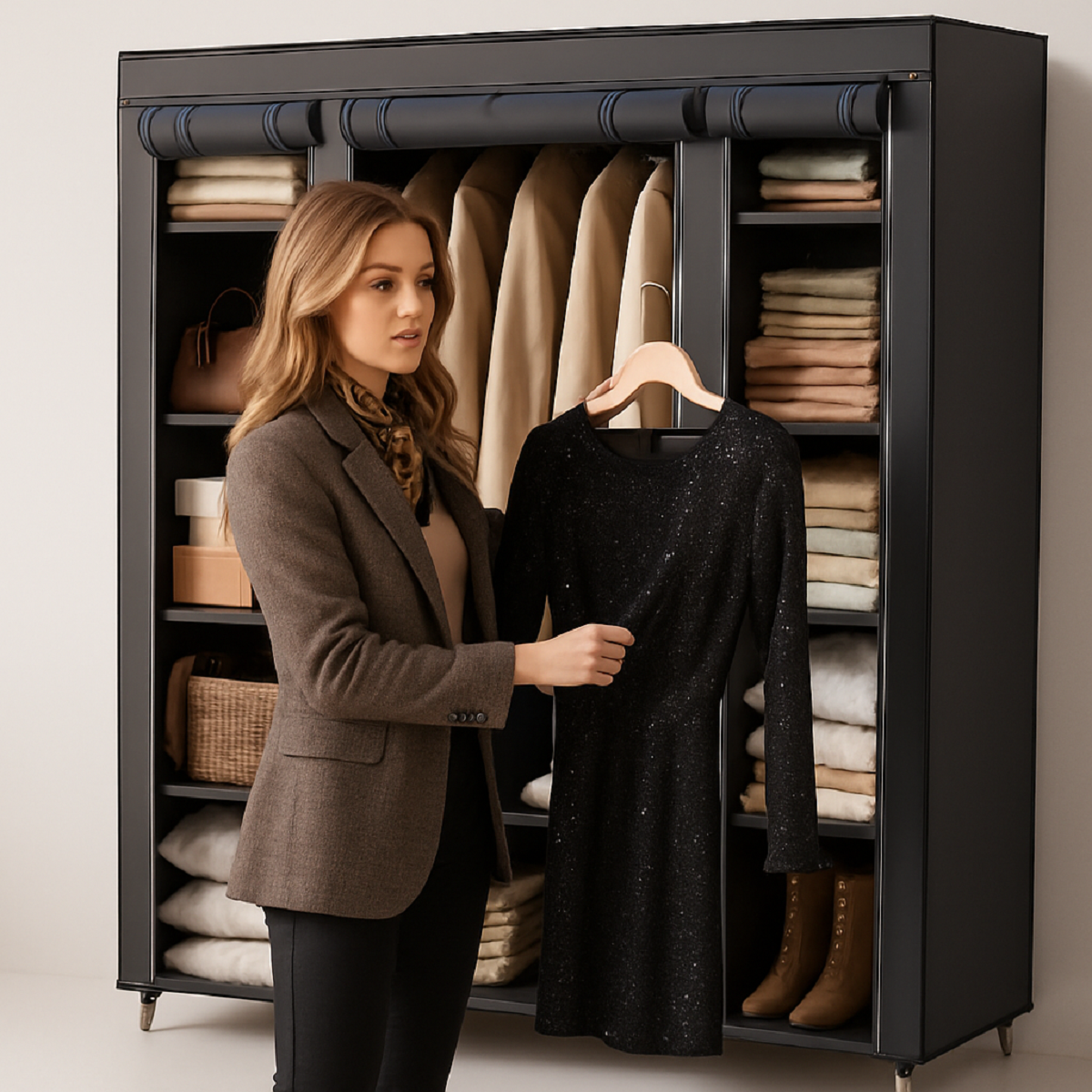 Clothes Rack with Fabric Enclosure and Storage - Portable Wardrobe