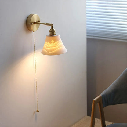 LED Wall Sconce in Ceramic for Bedroom with Pull Switch