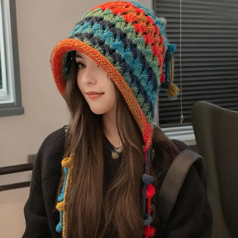 Winter Warm Wool Hat for Women - Colorful Knit Beanie with Ear Cover