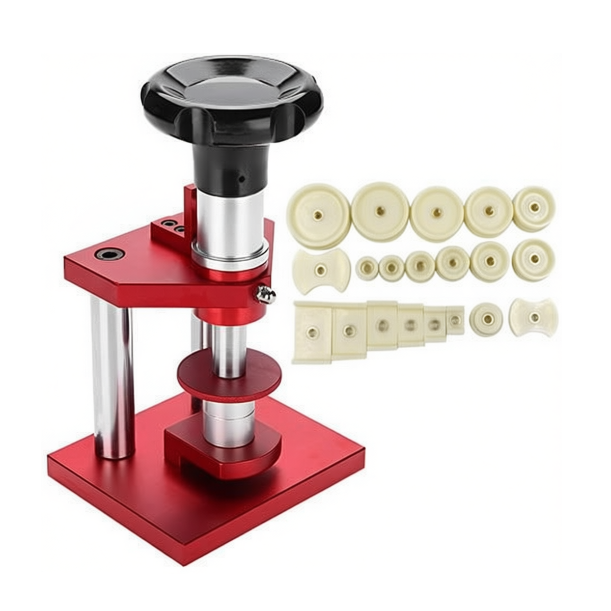 Watch Case Press Tool with Screw Mechanism - 20 Dies for Crystal Back