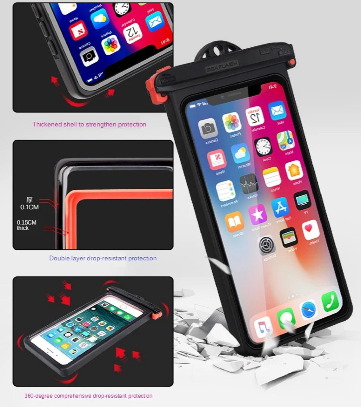 Underwater Pouch for Phones - Waterproof Anti-Fall Case with Touchscreen