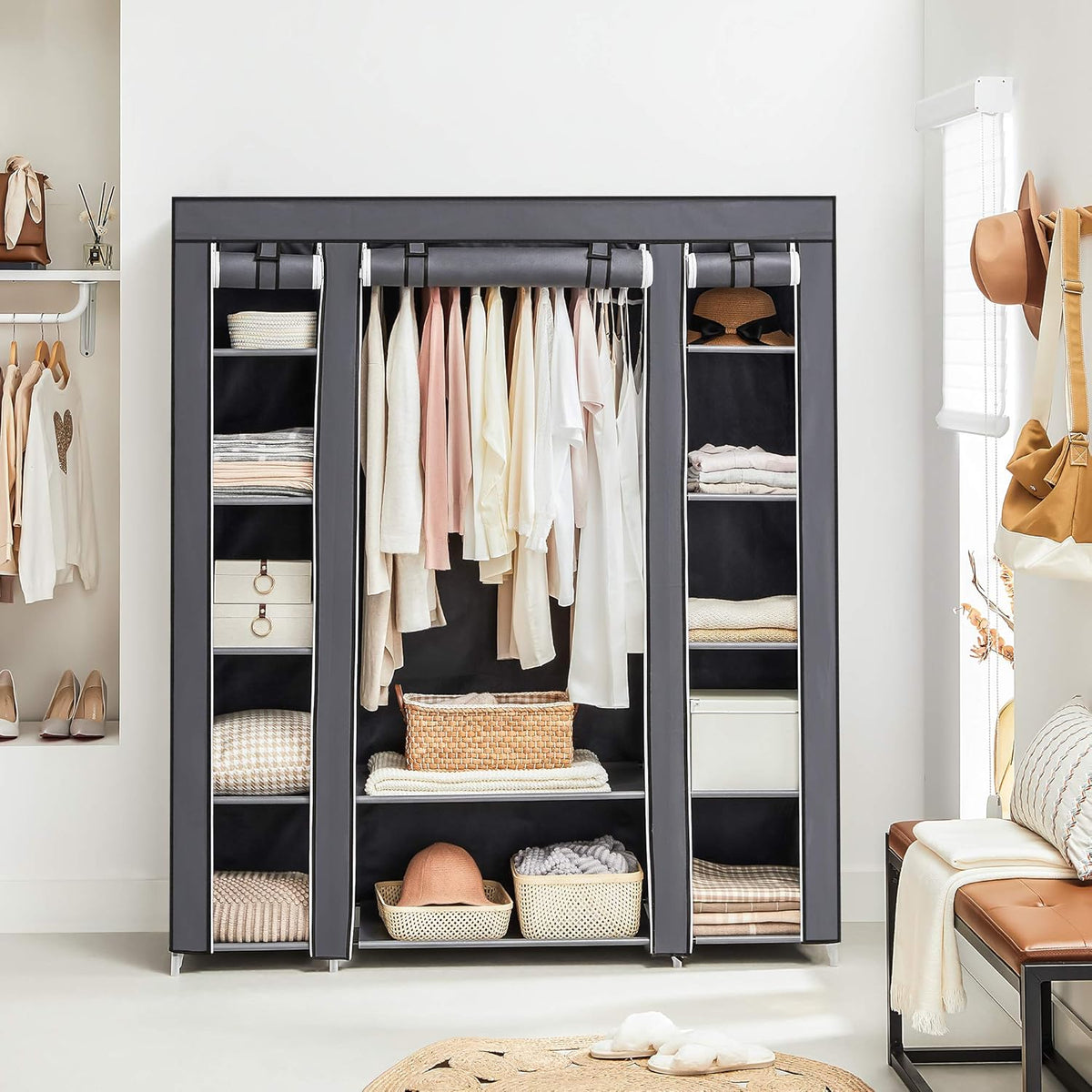 Clothes Rack with Fabric Enclosure and Storage - Portable Wardrobe