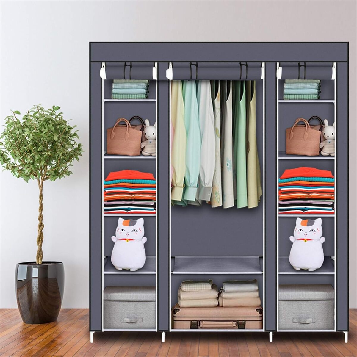 Non-Woven Fabric Storage Closet with Shelves - Portable Wardrobe