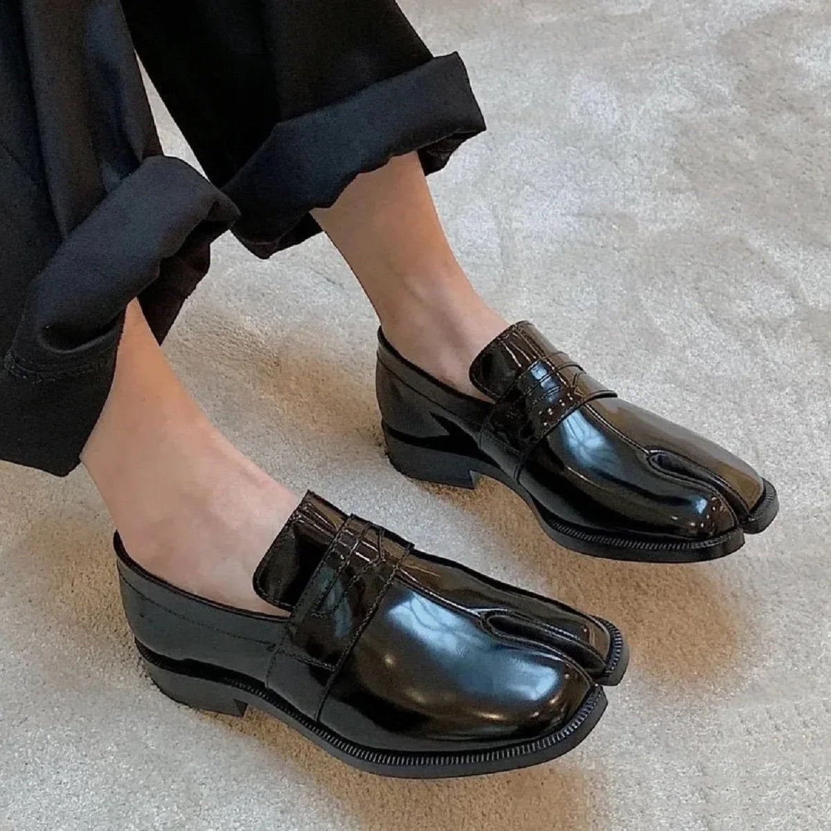 Chunky Platform Flats - Women's Lace-Up Tabi Split-Toe Loafers